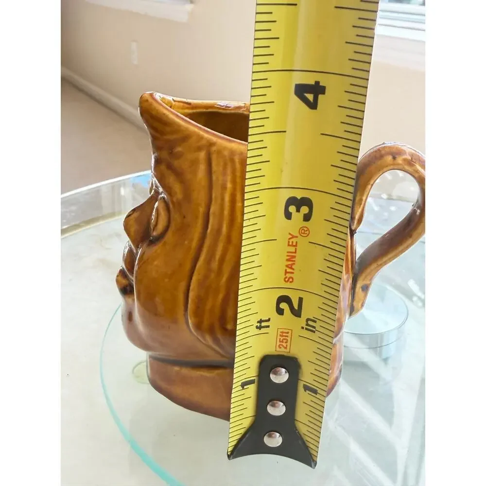 Vintage Small Character Face Mug Brown Glazed Folk Art Pottery Pitcher